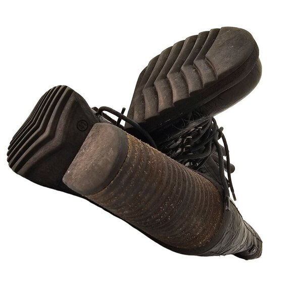 Diesel Leather Hiker Tekny Bootie Black Faux Croc Block Heel Womens Shoe Size 8 - Picture 9 of 10